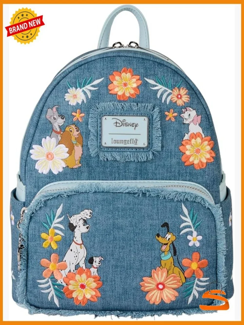 Disney Dogs & Cats Faux Denim Fringe Mini Backpack